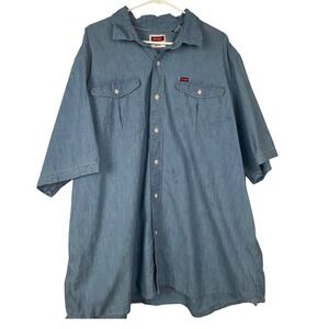 Wrangler Men's Blue Denim Button Up‎ Shirt Size 2XL Country Outdoor Work Rugged